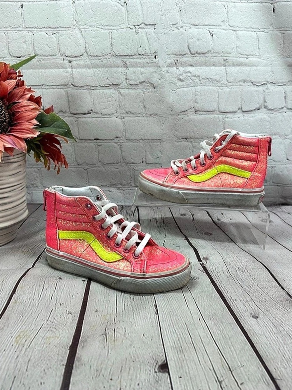 Vans Sk8-Hi Zip Girls US 11 Pink & Yellow Sneakers